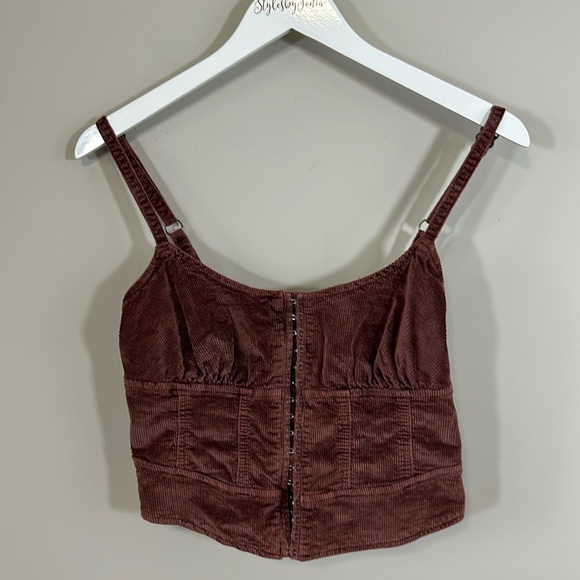 Anthropologie Pilcro Corduroy Corset Top Crop Stretch Back Adjustable Strap Sz 4 - Picture 6 of 14